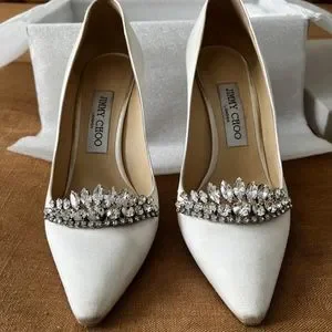 Jimmy Choo | Shoes | Jimmy Choo Womens White Romy 85 Ivory  Jimmy Choo Women\'s White Romy 85 Ivory Satin Pointy Toe Pumps With Crystal Tiara main image 0
